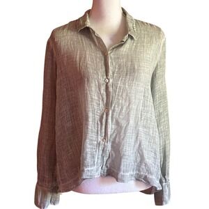 Giada Forte Italy Estate 2018 Sage Green Cotton Linen Button Down Shirt Size 0